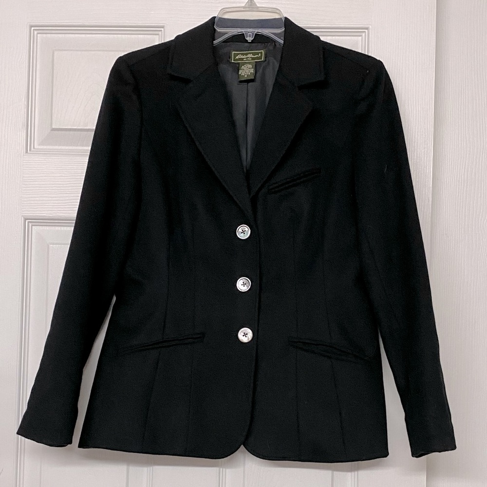 Eddie Bauer Wool Angora Rabbit Classic Black Blazer Jacket Sz MP